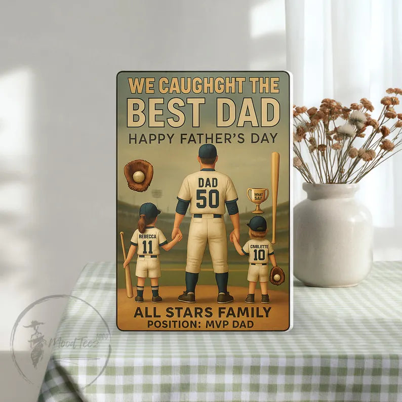 We Caught the Best Dad Baseball Acrylic Block Plaque Custom Figure Personalized, Personalized Father's Day Gift for Dad, Gifts for Husband