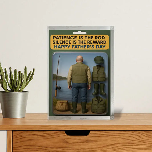 Personalized Fishing Dad Acrylic Block– Father’s Day Gift for Outdoor Lover | Custom Rod, Vest & Lake Display Keepsake for Patient Fisherman