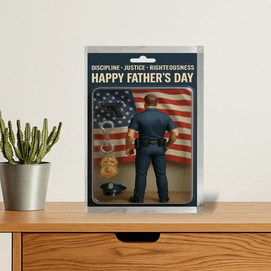 Personalized Father’s Day Gift – Police Dad Acrylic Block – Custom Law Enforcement Keepsake – Gift for Hero Dad from Kids or Wife