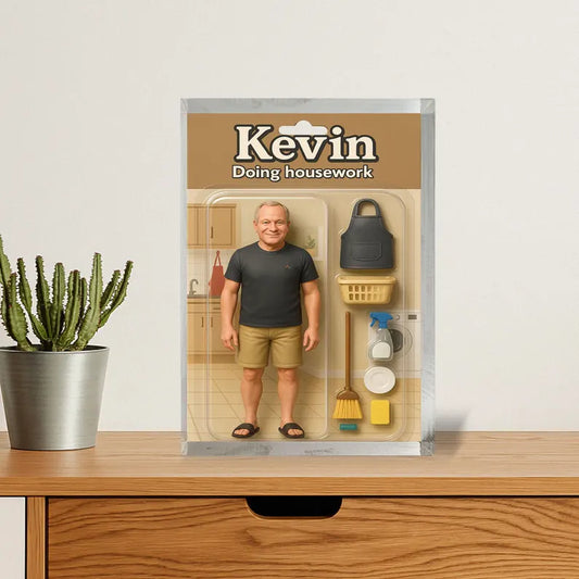Personalized Funny Gift for Dad or Husband –Custom Acrylic Block with Name – Doing Housework Figurine – Unique Father’s Day or Birthday Gift