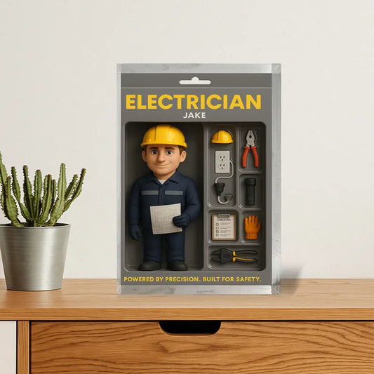 Personalized Acrylic Block Featuring Electrician with Tools - Precision Crafted Display for Safety Enthusiasts and Professionals