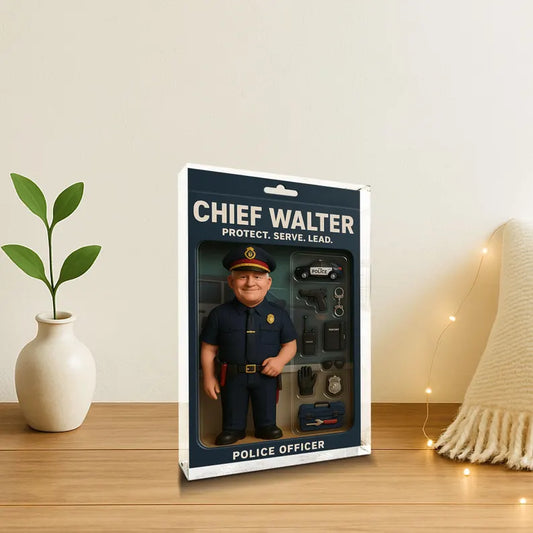 Personalized Chief Walter Police Officer Acrylic Block – Protect, Serve, Lead – Miniature Figure & Accessories Collectible Gift