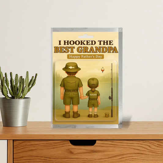 Personalized Father’s Day acrylic block: Celebrate with ‘I Hooked the Best Grandpa’ — a perfect gift honoring grandpa’s love