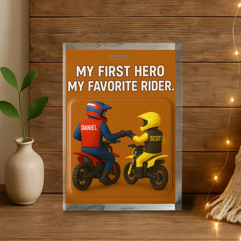 Personalized acrylic block: A unique and meaningful gift for dad to celebrate the special bond between his first hero and favorite rider