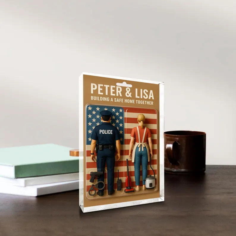 Personalized Couple Acrylic Block – Police Officer & Homemaker Duo – Building a Safe Home Together – Unique Gift for Heroic Partnerships