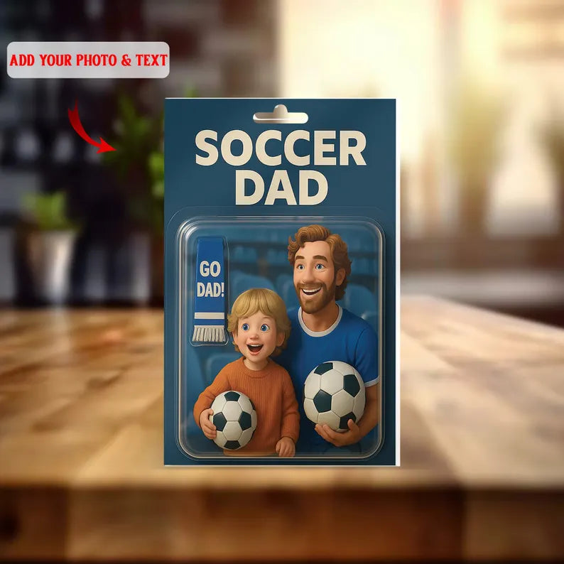 Personalized Soccer Dad Acrylic Block – Custom Stadium Scene with Kid Holding Ball – Unique Father’s Day Gift, Add Your Photo & Text