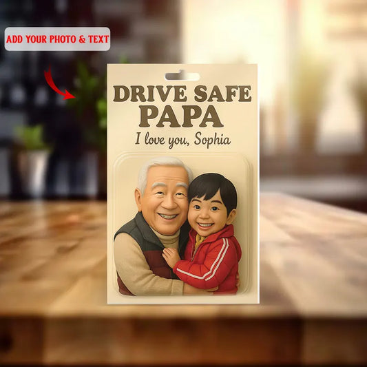 Personalized Drive Safe Papa Acrylic Block – Heartwarming Hug Scene with Grandchild – Sweet Gift for Grandpa from Granddaughter or Grandson