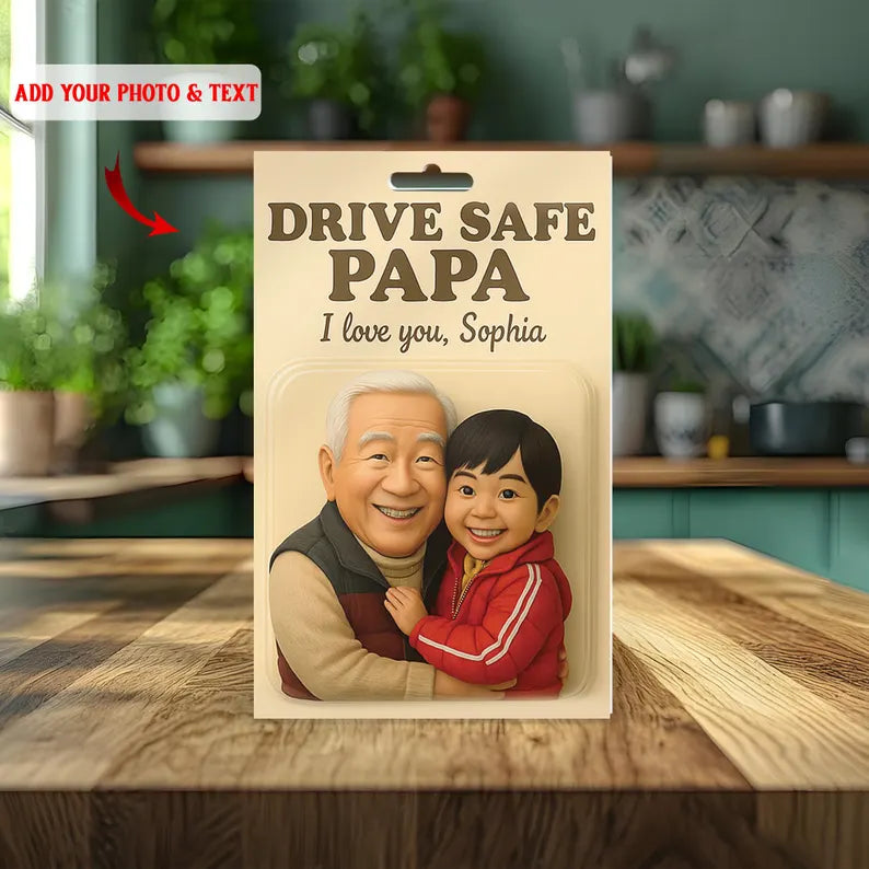 Personalized Drive Safe Papa Acrylic Block – Heartwarming Hug Scene with Grandchild – Sweet Gift for Grandpa from Granddaughter or Grandson
