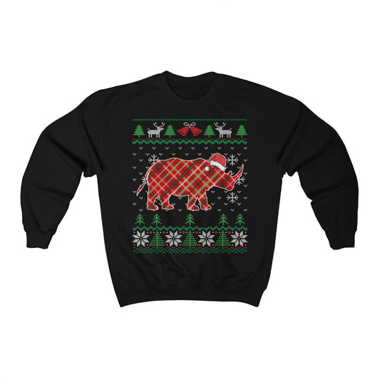 Rhino Christmas Shirt, Rhinoceros Animal Lover Gift, Ugly Christmas , Holiday Party Shirt, Xmas Unisex Crewneck Sweatshirt