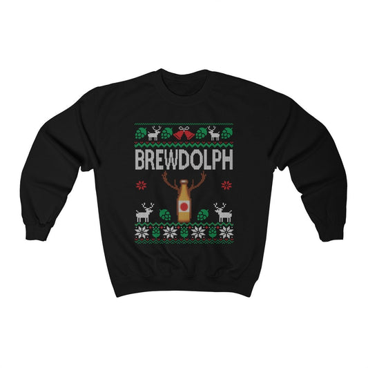 Brewdolph Sweatshirt, Ugly Christmas Beer Sweatshirt, Funny Craft Beer Lover Gift, Home Brewing Long Sleeve Unisex Heavy Blend Crewneck
