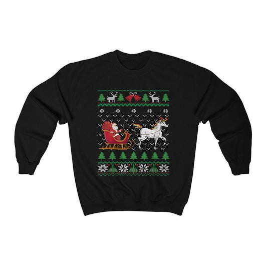 Unicorn Pulling Santa's Sleigh | Funny Unicorn Themed Ugly Christmas Sweatshirt | Unicorn Lover Gift | Christmas Unicorn Shirt