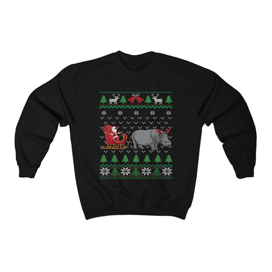 Hippo Pulling Santa's Sleigh | Funny Hippopotamus Themed Ugly Christmas Sweatshirt | African Hippo Lover Gift Shirt