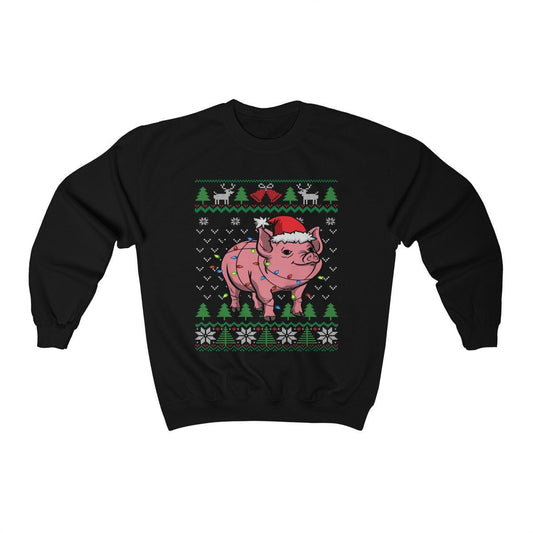 Pig Themed Ugly Christmas Sweatshirt, Pig Santa Hat Christmas Lights Shirt, Funny Piglet Lover, Farmer Family Gift, Farm Mom & Dad