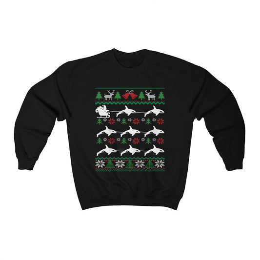Orcas Pulling Santa Sleigh | Funny Killer Whale Ugly Christmas Sweatshirt | Whale Lover Gift | Christmas Orca Shirt