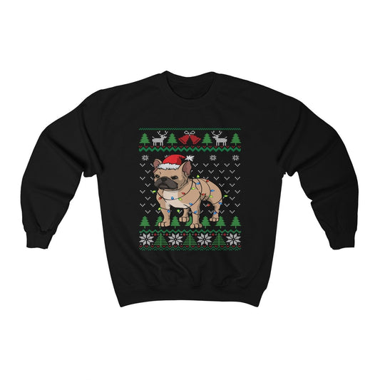 Frenchie Ugly Christmas Sweatshirt, French Bulldog Santa Hat Wrapped in Christmas Lights, Funny Frenchie Bull Dog Lover & Owner Gift Shirt