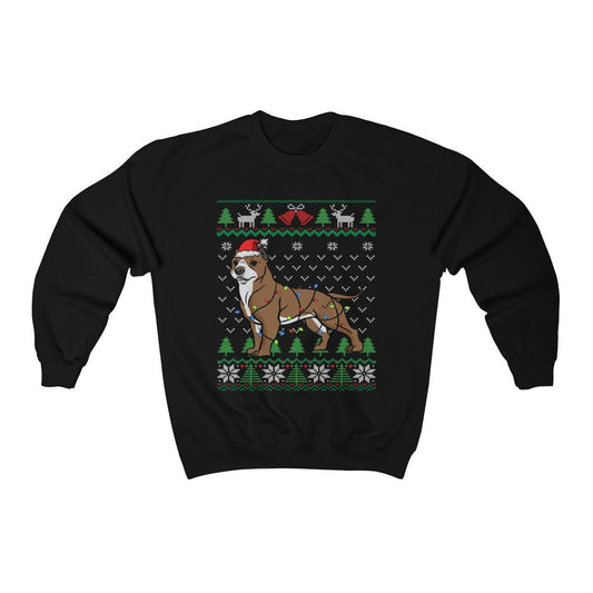 Cute Pitbull Dog Ugly Christmas Sweatshirt, Pit Bull Santa Hat Wrapped in Christmas Lights, Funny Pitbull Dog Lover & Owner Gift Shirt