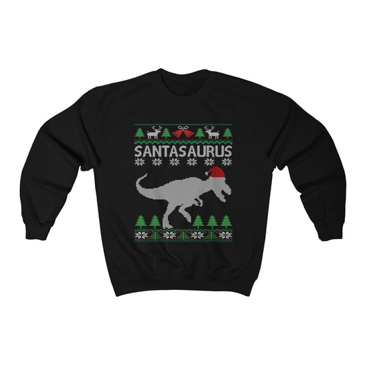 Santasaurus T-Rex Ugly Christmas Sweatshirt | Funny Dinosaur Wearing Santa Hat | Dino Lover Gift | Christmas Tyrannosaurus Rex Shirt