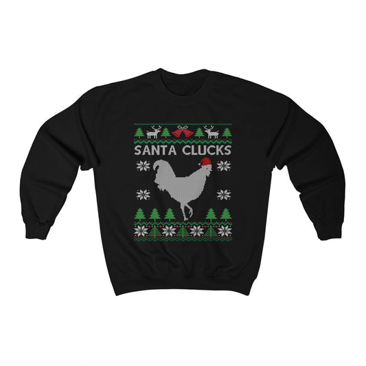 Chicken Santa Hat | Funny Poultry Farming Themed Ugly Christmas Sweatshirt | Santa Clucks | Chicken Pun Lover Gift | Christmas Farmer Shirt