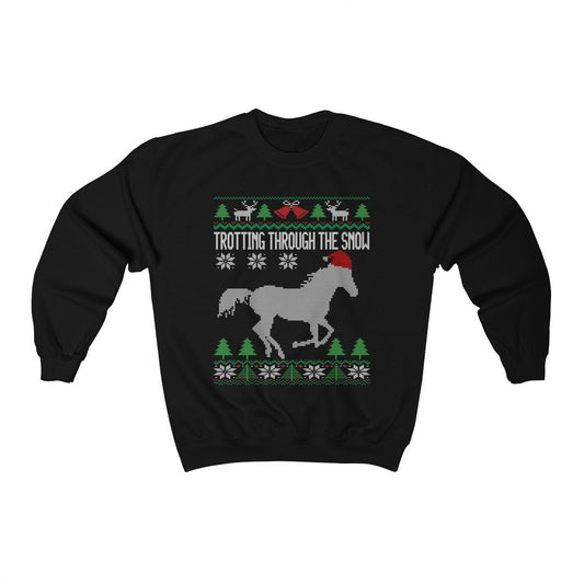 Trotting Through The Snow Horse Santa | Equestrian Ugly Christmas Sweatshirt | Horse Lover Gift | Christmas Horseback Riding Jockey Shirt