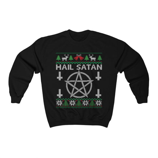 Hail Satan Ugly Christmas Sweatshirt, Funny Pentagram Shirt, Xmas Pagan Clothes, Wicca Shirt, Satanist Gift, Witch Unisex Sweatshirt
