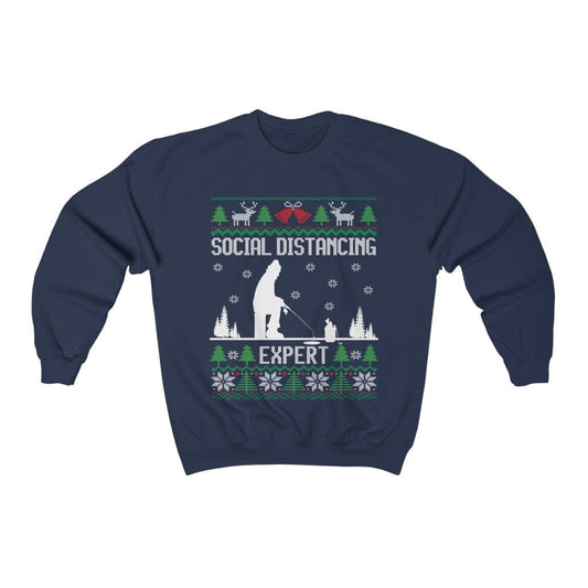 Social Distancing Expert Ice Fishing Ugly Christmas Sweatshirt, Funny Ice Fishing Shirt, Fisherman Gift Unisex Sweatshirt