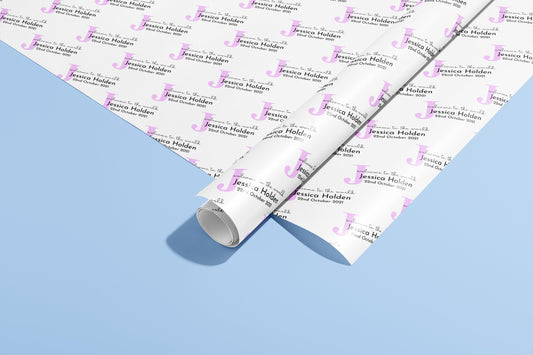 Personalised Newborn Wrapping Paper, Gift Wrap, Customised, New Born, New Baby, Baby Shower, Celebration, Girl, Pink, New Parents, Paper