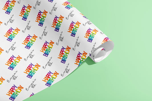 Personalised Birthday Gift Wrap, Wrapping Paper, Rainbow, You Name, Customised, Wedding, Party, Paper, Your Age, 18, 21, 30, 40, 50.