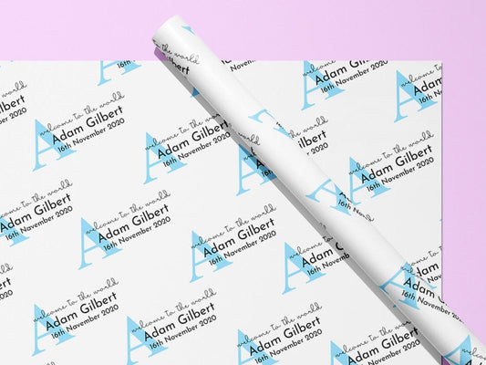 Personalised Newborn Wrapping Paper, Gift Wrap, Customised, New Born, New Baby, Baby Shower, Celebration, Boy, Blue, New Parents, Paper