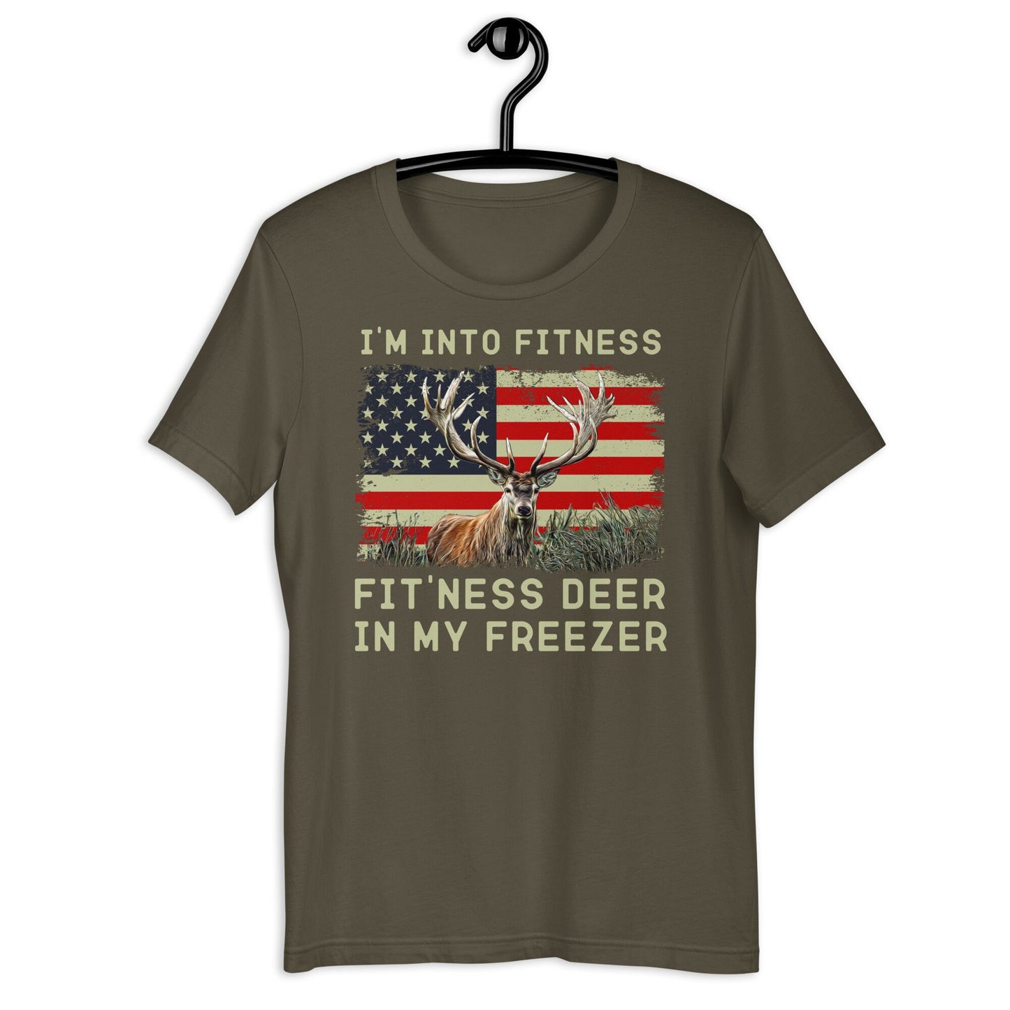 Hunting tshirt, Im into fitness fitness deer in my freezer Shirt, gift for hunter, buck hunter shirt, American flag hunting, deer hunting