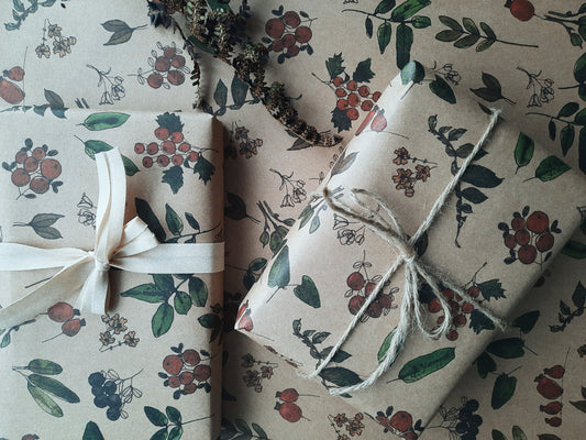 Berries and plants Wrapping paper, Gift Wrap, Wrapping, Floral Gift Warp, Wrapping paper, gift paper, floral wrapping paper, recycled paper