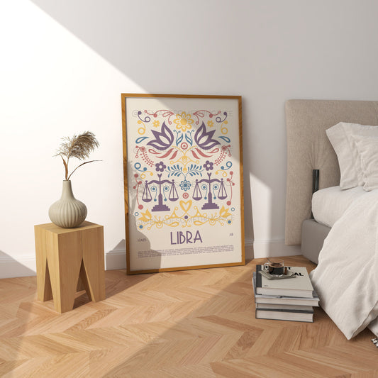 Libra Poster, Horoscope Print, Astrological Wall Art, Exhibition Poster, Zodiac Poster, Birthday Present, Housewarming, Boho, Bedroom, Tarot