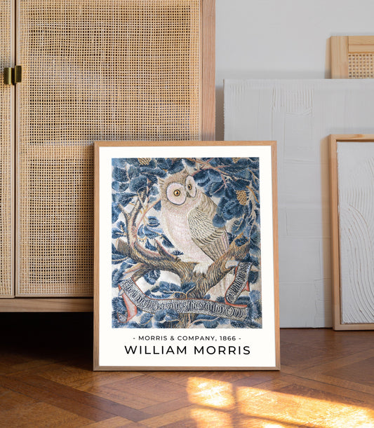 William Morris Owl Poster, William Morris Print, William Morris Blue Art, Vintage Poster, Morris exhibition poster, Morris exhibition print