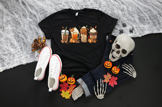 Fall Coffee Shirt, Cute Fall Shirt, Coffee Lover tee Shirt, Halloween Pumpkin Latte Drink Cup, Pumpkin Spice Shirt, Thanksgiving Shirt