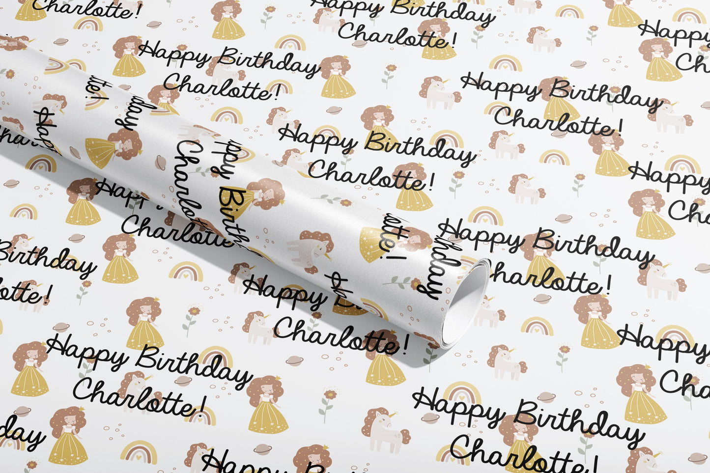 Personalised Birthday Gift Wrap, Wrapping Paper, Princesses, Your Name, Customised, Girl, Paper, Your Age, Pattern, Eco friendly, Recyclable