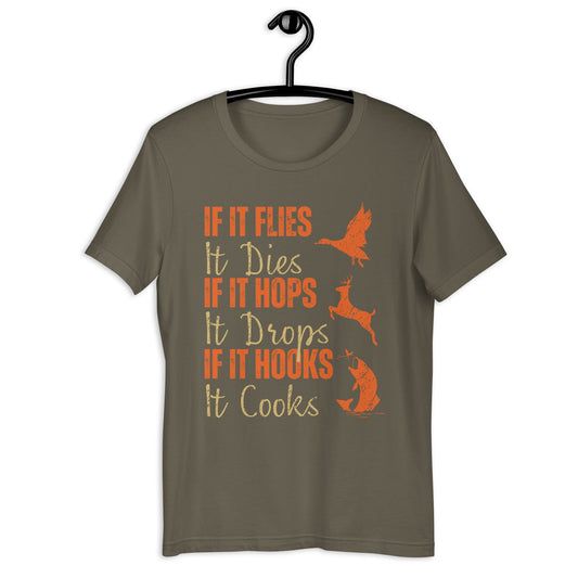 Hunting and fishing, Funny hunting fishing shirt, gift for hunter and fisherman, hunter dad, If It Flies It Dies It Hops It Drops