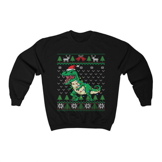 Dinosaur Christmas Sweatshirt, Ugly Christmas Party Santa T-rex Shirt, Funny Tyrannosaurus Rex Xmas Gift Heavy Blend Crewneck Sweatshirt