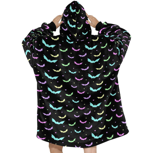Pastel Goth Bats Spooky Halloween Theme Blanket Hooded Jumper Hoodie Winter Oversized Kids Adults
