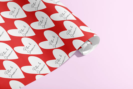 Personalised Gift Wrap, Names, Wrapping Paper, Birthday, Hearts, Customised, Wedding, Party, Engagement, Couples, Valentines Anniversary Red