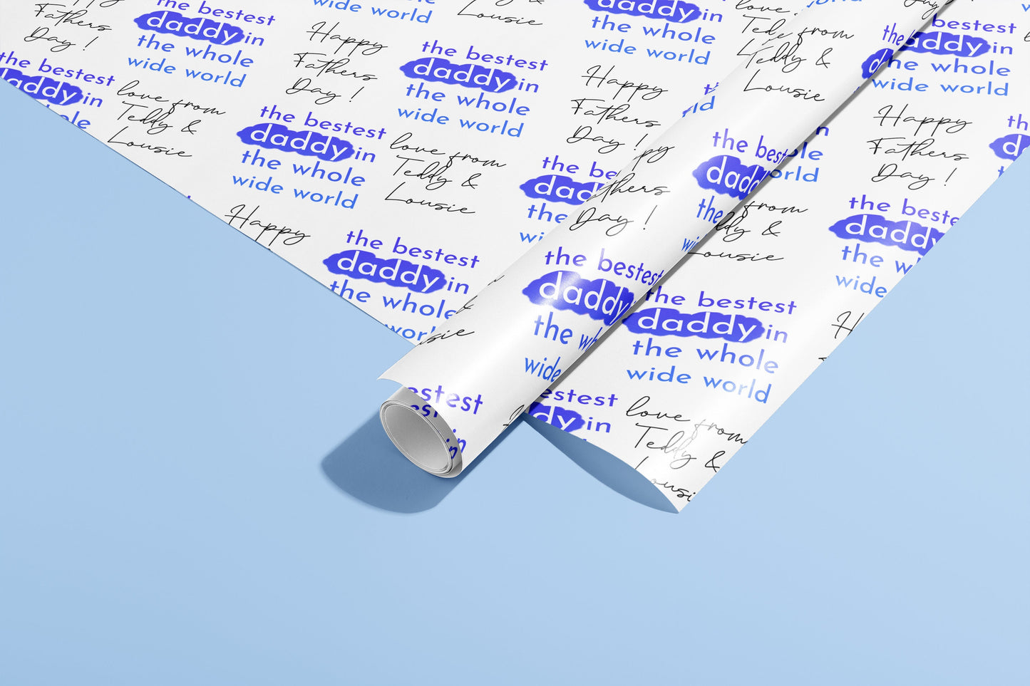 Personalised Fathers Day Gift Wrap, Names, Wrapping Paper, Blue, Customised, Wedding, Party, Engagement, Couples, Valentines, Anniversary