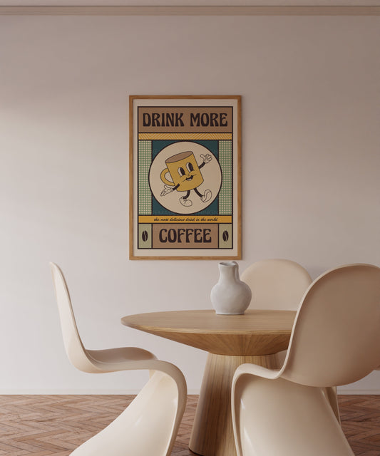Coffee Print, Coffee Poster, Coffee Art, Kitchen Art Retro Poster, Kitchen Wall Art, Funny Print, Exhibition Poster, Coffee Lover