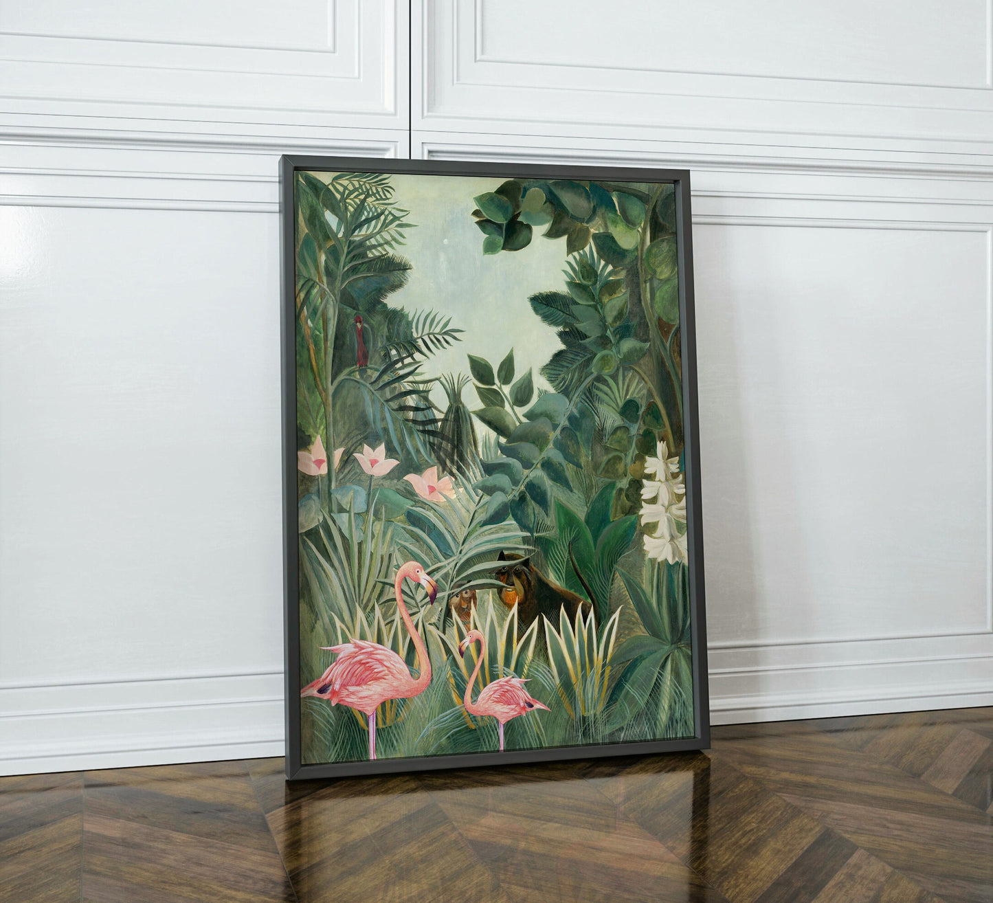 Henri Rousseau The Equatorial Jungle Print with Flamingo, Jungle tropical poster, Tropical wall art, Henri Rousseau poster, Wall Decor