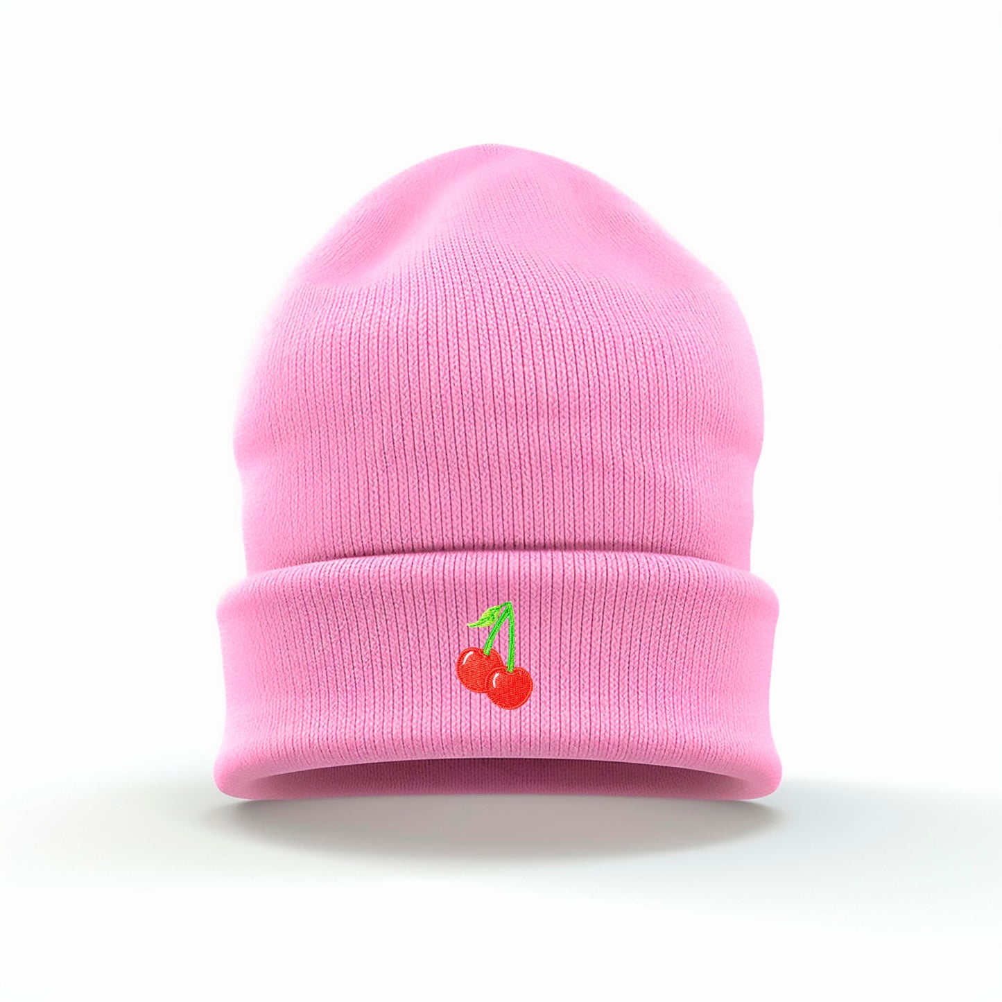 Playful Cherry Embroidered Cuffed Beanie | Soft and Warm | Whimsical | Fruits | Multiple Colors