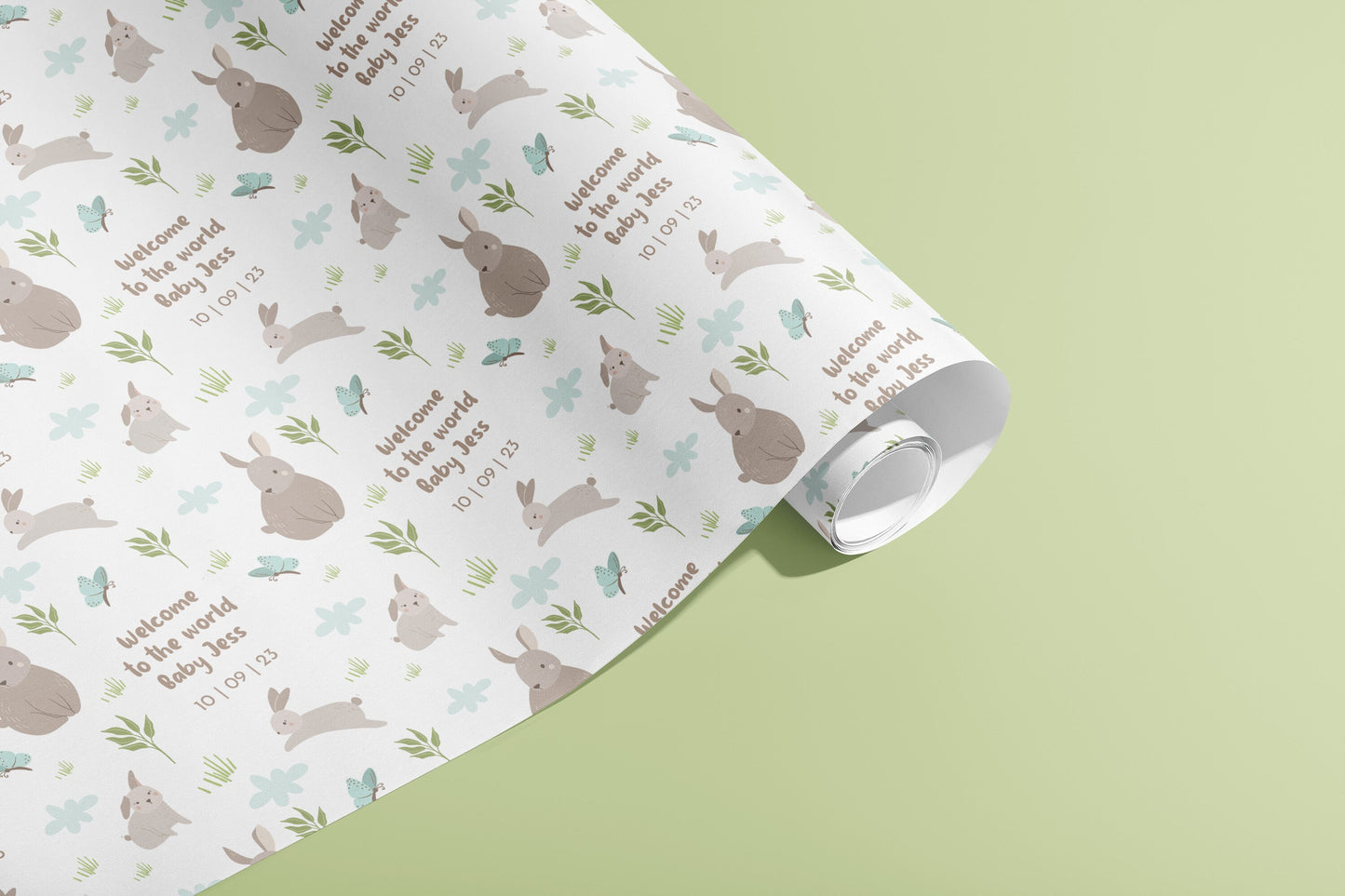 Personalised Wrapping Paper, Birthday, New Baby, Gift Wrap, Rabbit, Green, Customised, Bunny, Party, Baby, Children, Gifts, Presents, Ages