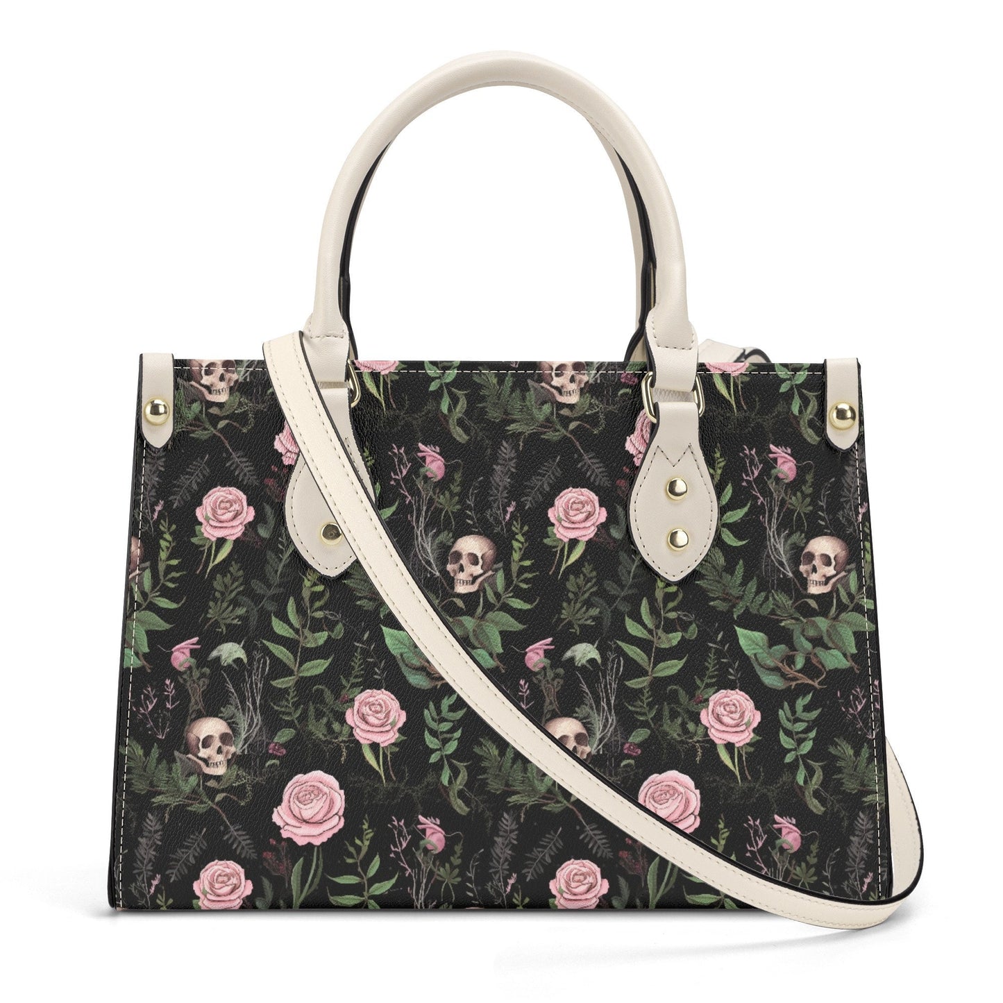 Dark Botanical Gothic PU Leather Tote Bag, Trendy Fashion Handbag for Girls & Moms, Cute Women Vegan Leather Handbag Purse, Gift For Her