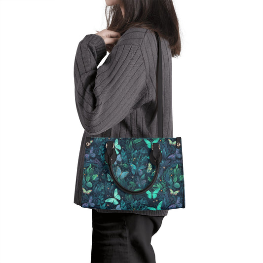 Butterflies Gothic PU Leather Tote Bag, Trendy Fashion Handbag for Girls & Moms, Vegan Leather Handbag Gift For Women, Roomy Handbag Gift