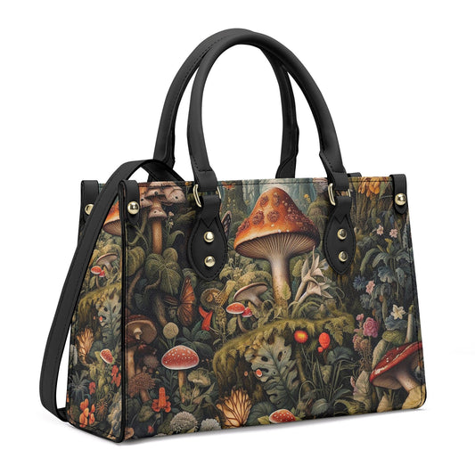 Green Mushroom PU Leather Tote Bag, Cottagecore Mushroom Trendy Fashion Handbag, Dark academia Vegan Leather Handbag Gift Boho Crossbody Bag