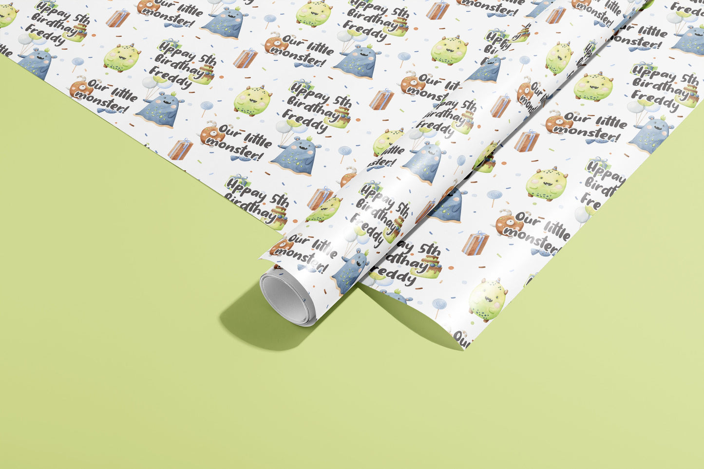 Personalised Wrapping Paper, Birthday, Names, Gift Wrap, Monsters, Green, Customised, Jungle, Party, Baby, Children, Gifts, Presents, Ages