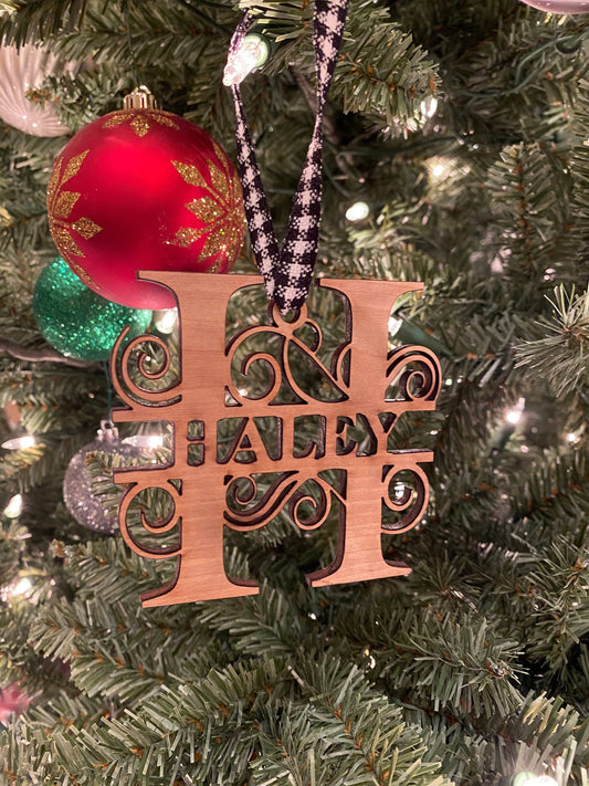 Personalized Laser Cut Monogrammed Ornament | Custom Christmas Ornament | Wooden Holiday Decoration | Unique Holiday Keepsake Gift |