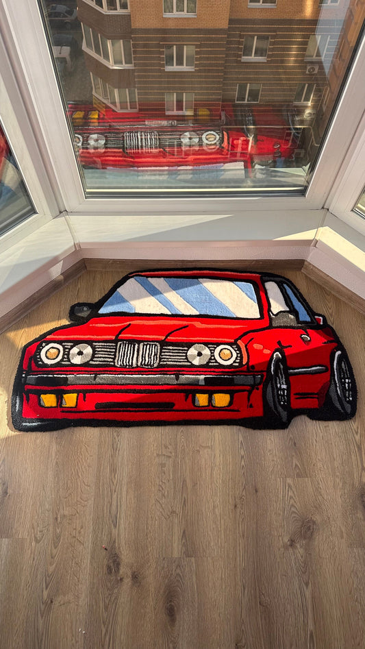 Red JDM Car Tufted Rug – Custom Handmade Drift Car Carpet, Cool Racing Room Decor for Car Lovers, Auto Enthusiast Gift, Ready to Ship!