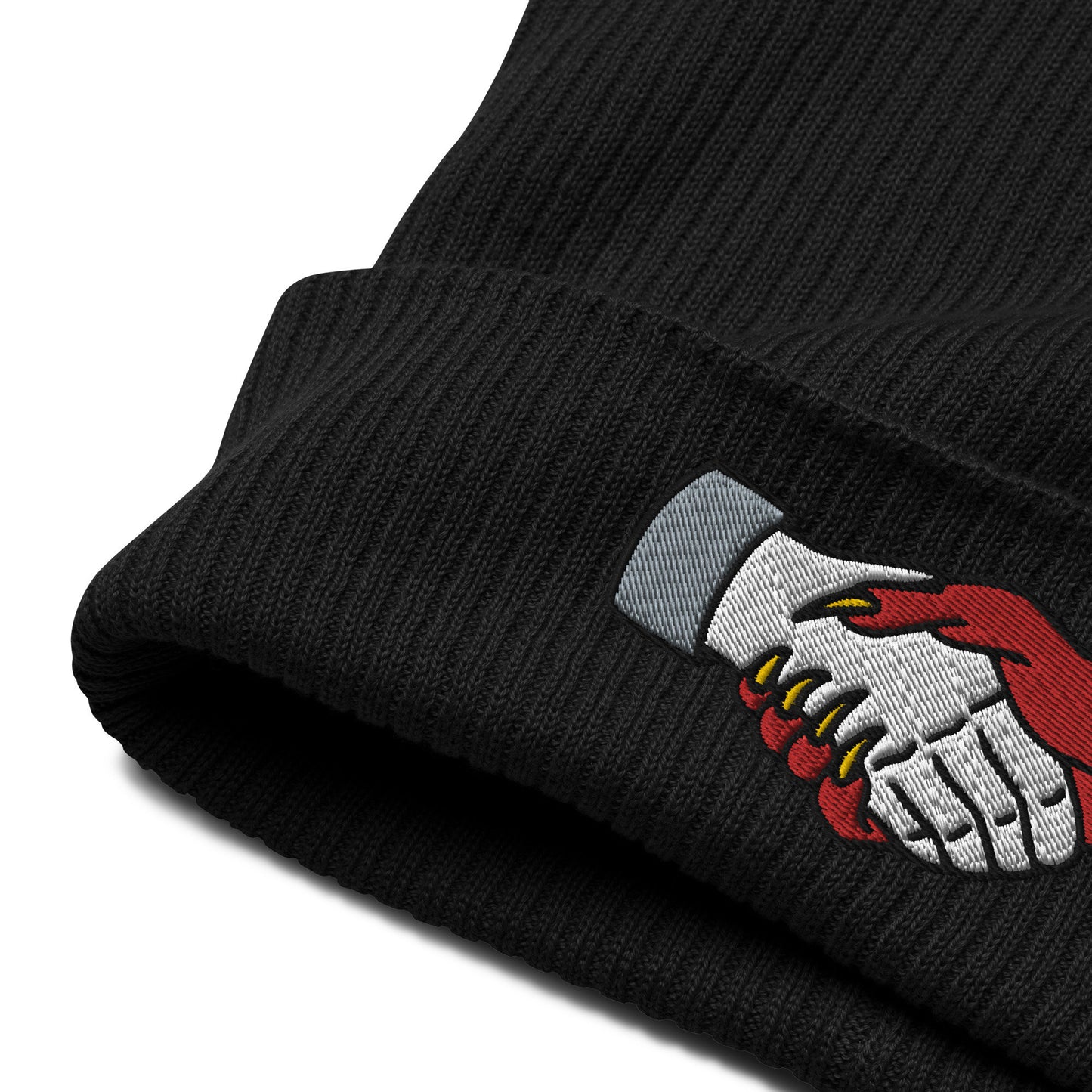 Demon Handshake Embroidered Beanie, Tattoo Inspired Clothing, Tattoo Flash, Unisex Cuffed Knit Hat, Tattoo Apparel, Ribbed Knit Beanie